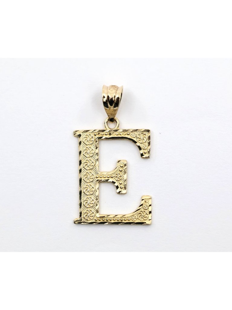 Unique 10k Karat Solid Yellow Gold Designer Initial Letter  E  Charm Pendant
